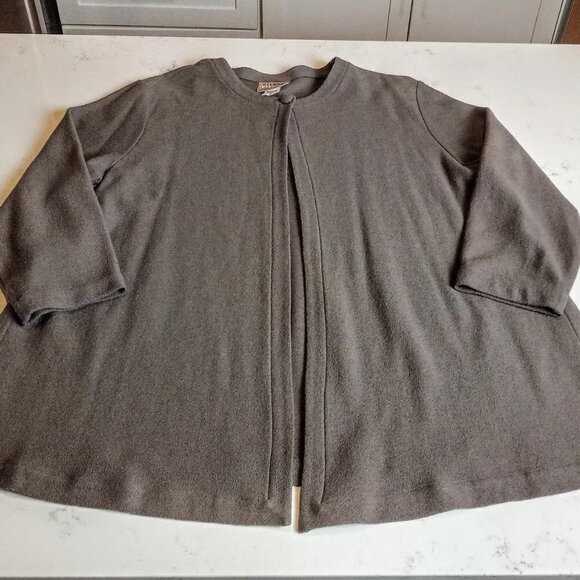 Eileen Fisher Long Brown Pure Wool 1-Button Jacket - Picture 3 of 7